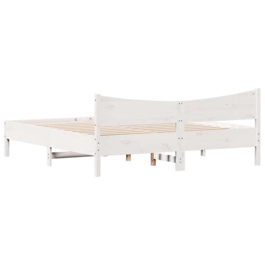 Bedframe met hoofdbord massief grenenhout wit 180x200 cm