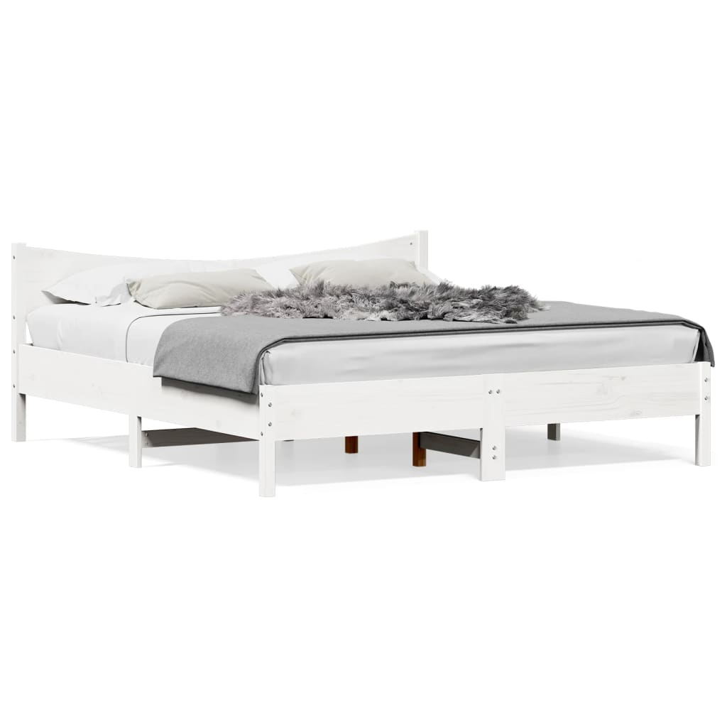 Bedframe met hoofdbord massief grenenhout wit 180x200 cm
