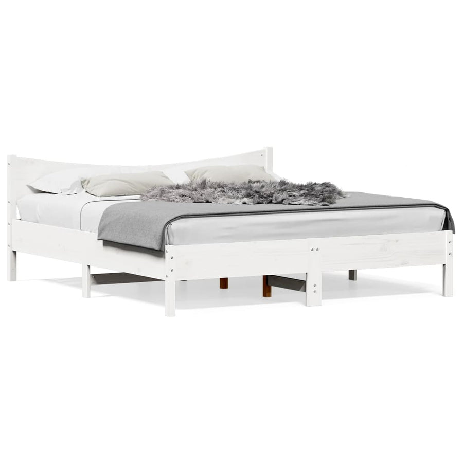 Bedframe met hoofdbord massief grenenhout wit 180x200 cm