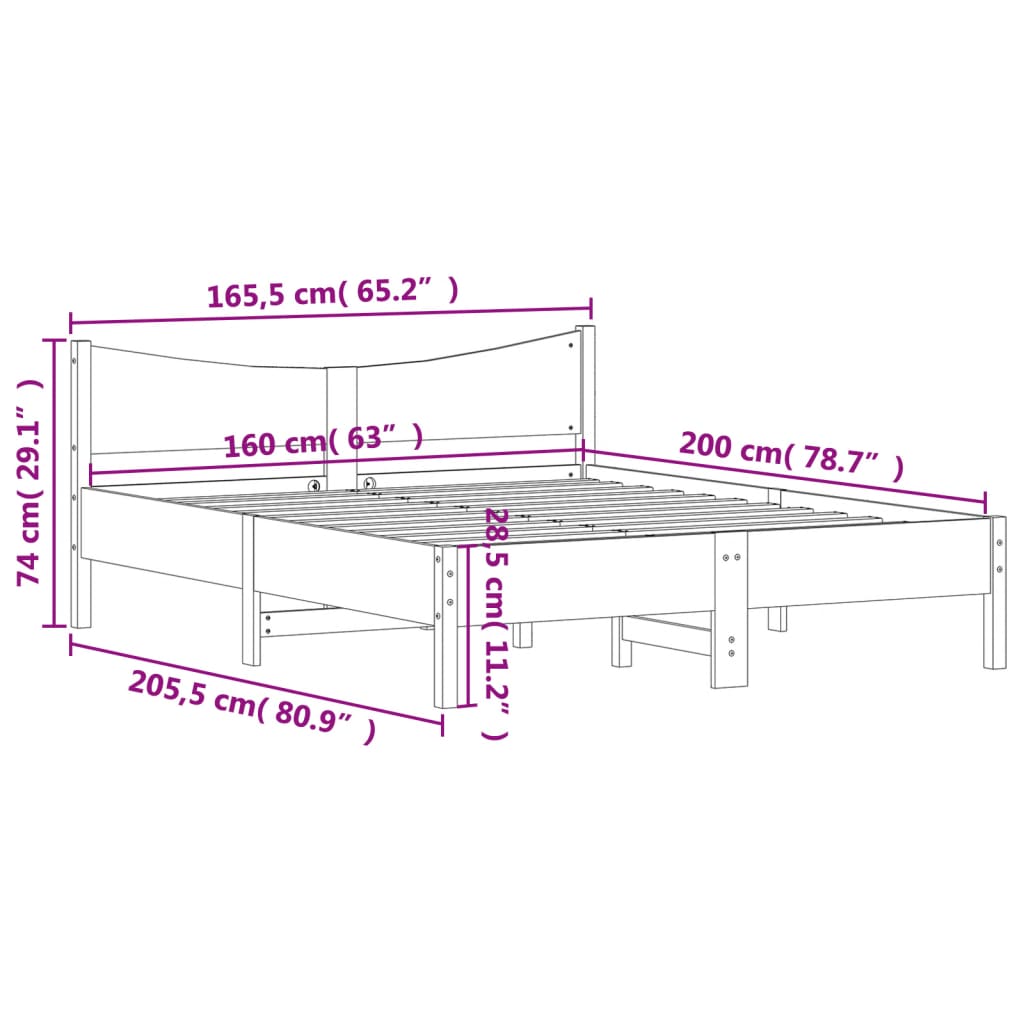 Bedframe Met Hoofdbord Massief Grenenhout 160X200 Cm