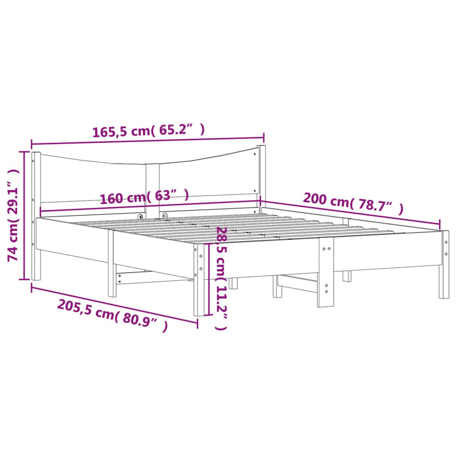Bedframe Met Hoofdbord Massief Grenenhout 160X200 Cm