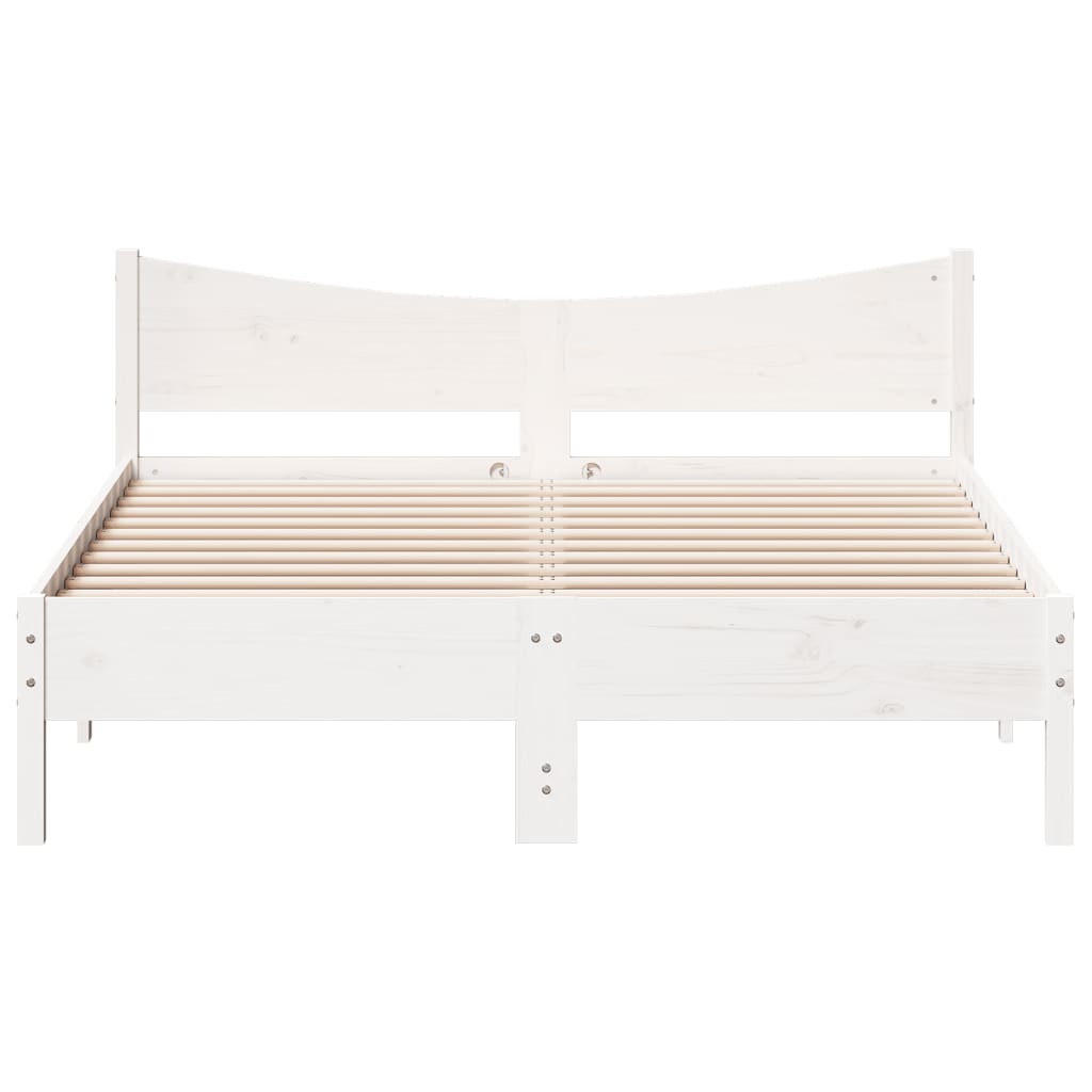 Bedframe met hoofdbord massief grenenhout wit 160x200 cm