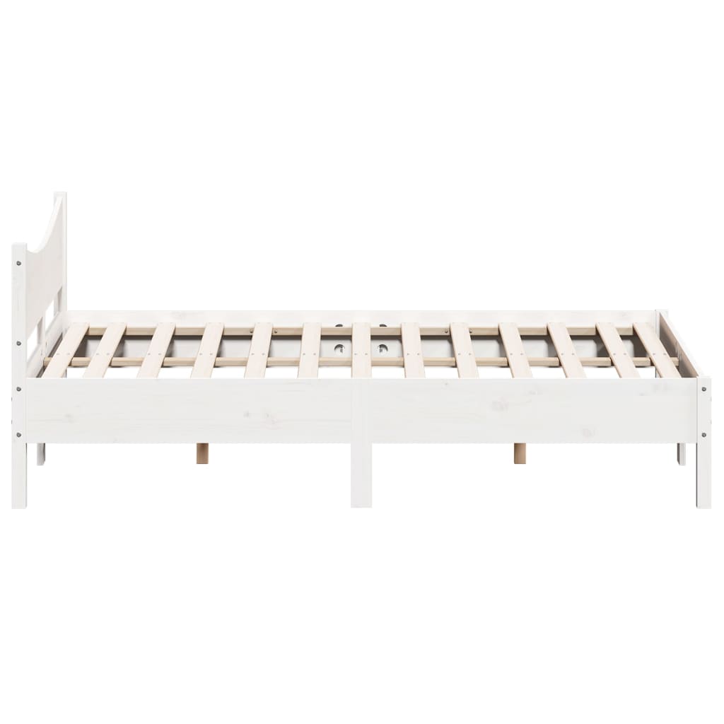 Bedframe met hoofdbord massief grenenhout wit 160x200 cm