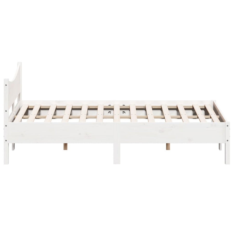 Bedframe met hoofdbord massief grenenhout wit 160x200 cm