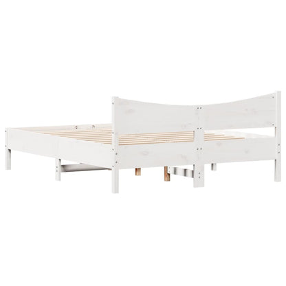 Bedframe met hoofdbord massief grenenhout wit 160x200 cm