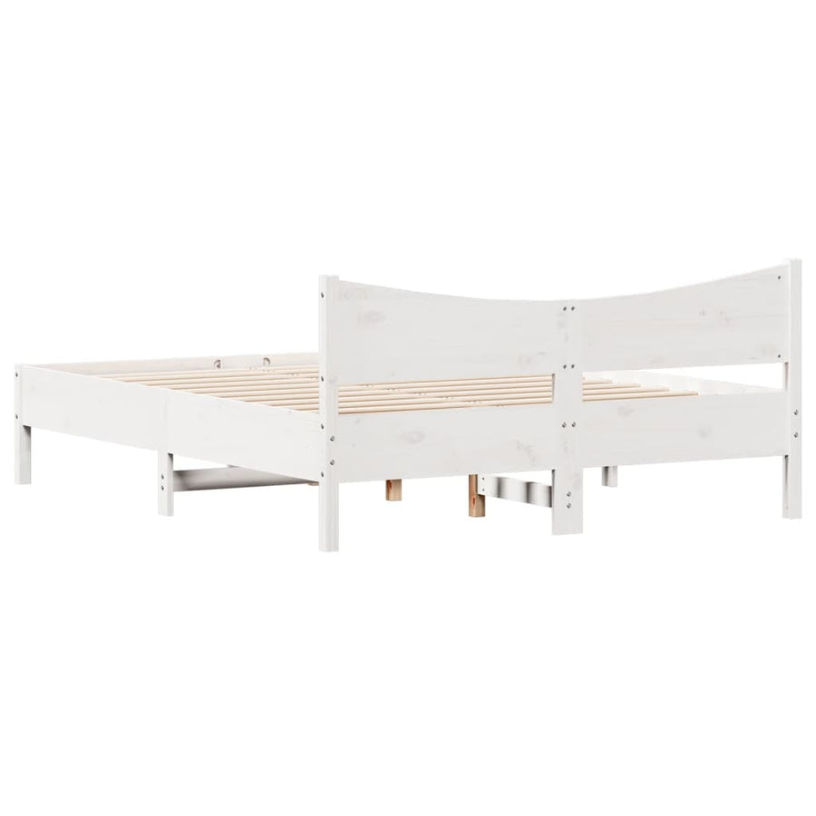 Bedframe met hoofdbord massief grenenhout wit 160x200 cm