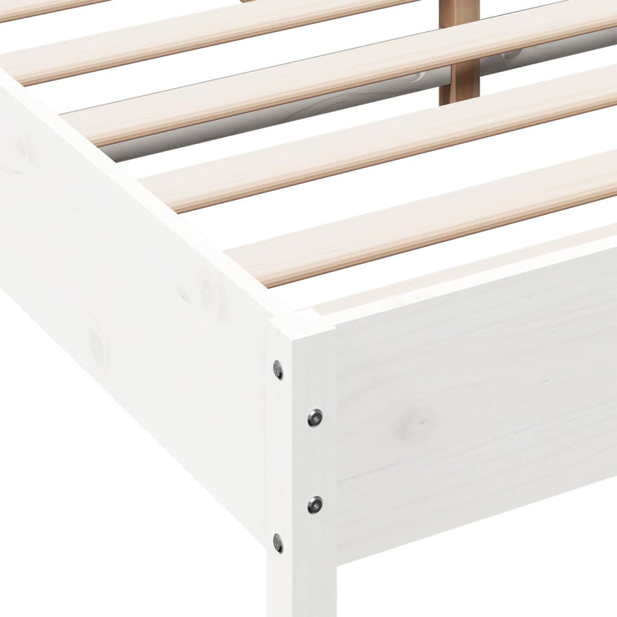 Bedframe met hoofdbord massief grenenhout wit 160x200 cm