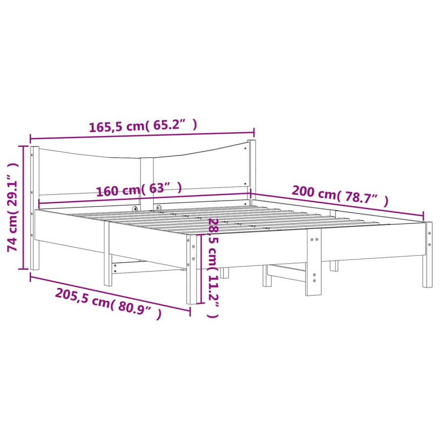 Bedframe met hoofdbord massief grenenhout wit 160x200 cm
