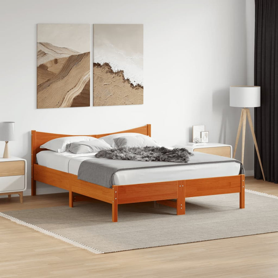 Bedframe met hoofdbord massief grenenhout wasbruin 160x200 cm