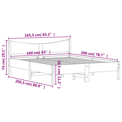 Bedframe met hoofdbord massief grenenhout wasbruin 160x200 cm