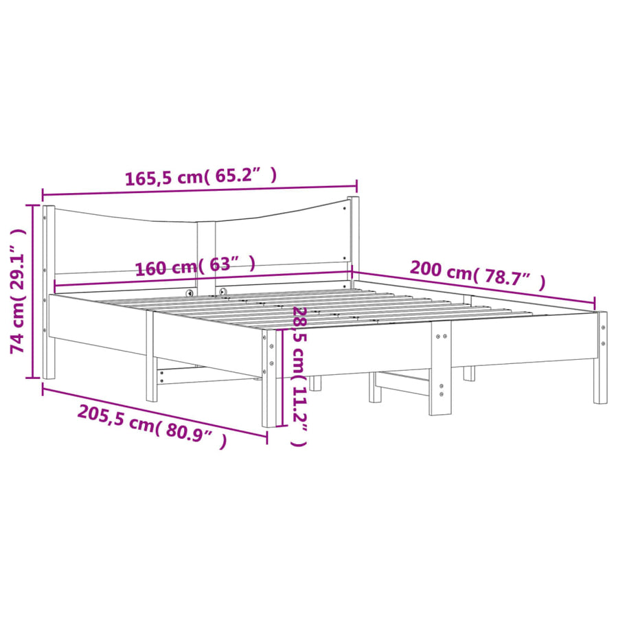 Bedframe met hoofdbord massief grenenhout wasbruin 160x200 cm