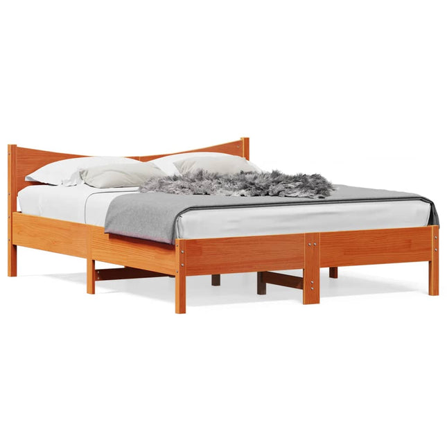 Bedframe met hoofdbord massief grenenhout wasbruin 160x200 cm