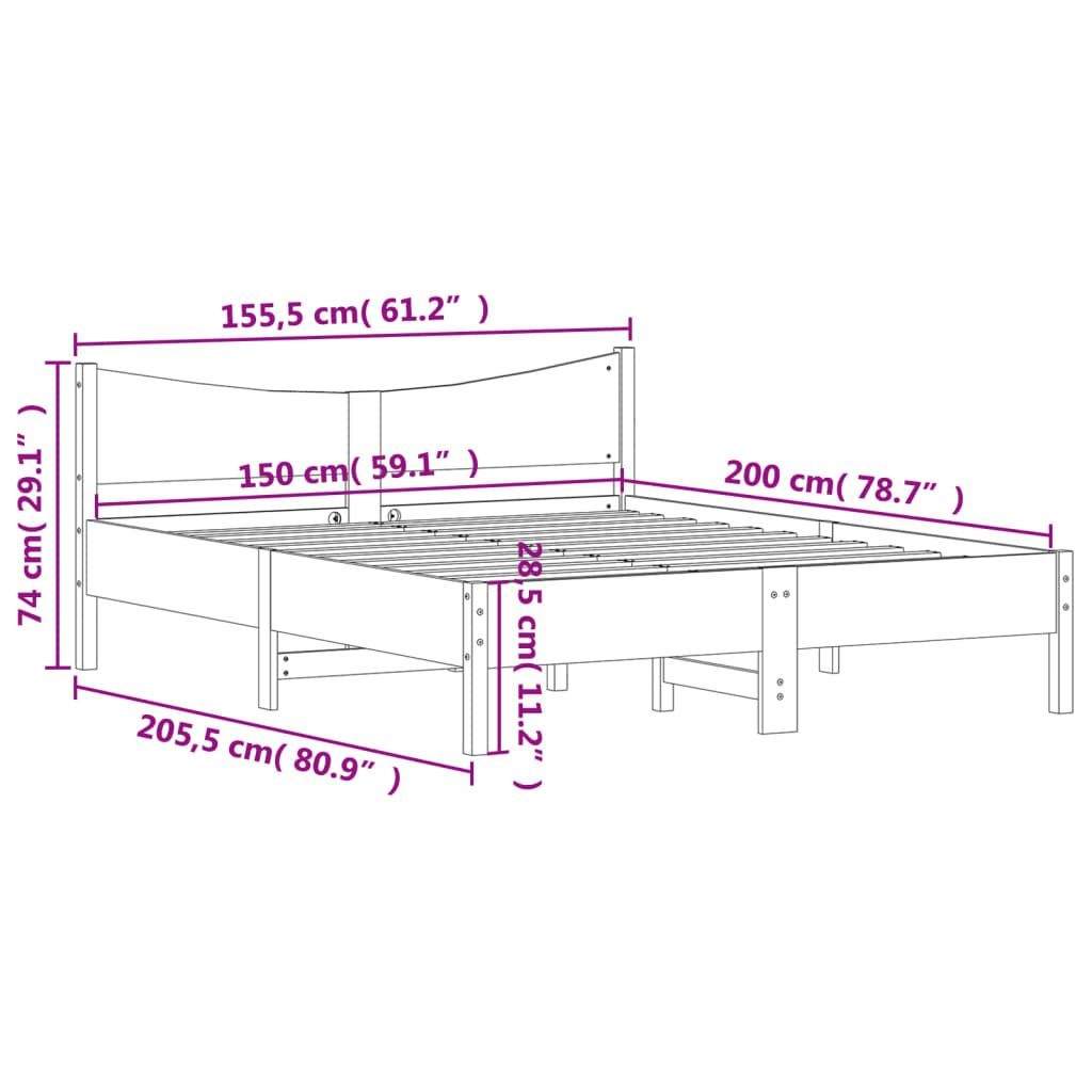 Bedframe Met Hoofdbord Massief Grenenhout 150X200 Cm