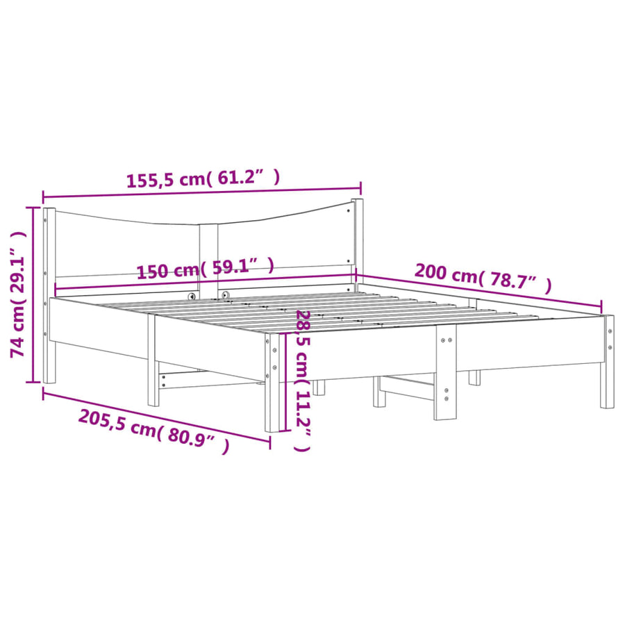 Bedframe Met Hoofdbord Massief Grenenhout 150X200 Cm