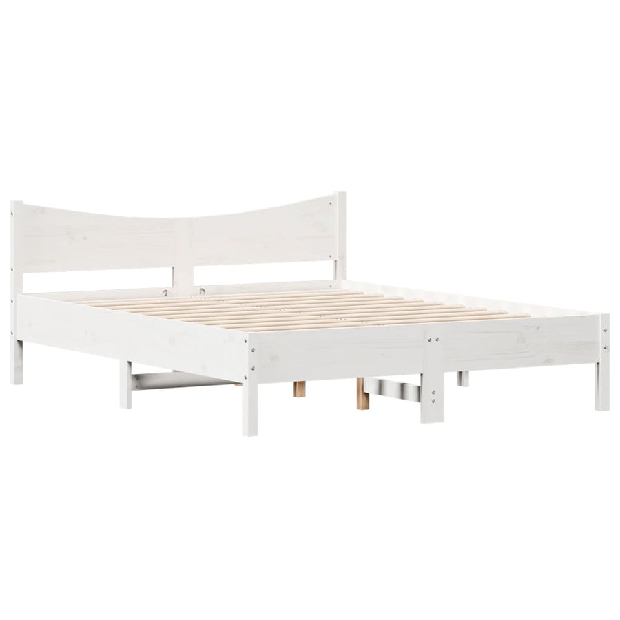 Bedframe met hoofdbord massief grenenhout wit 150x200 cm