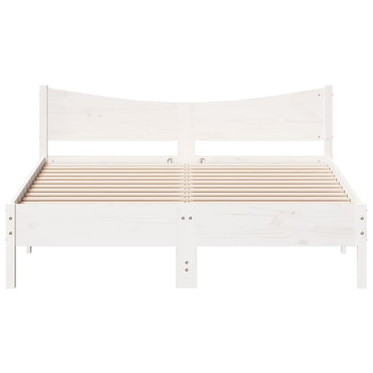 Bedframe met hoofdbord massief grenenhout wit 150x200 cm
