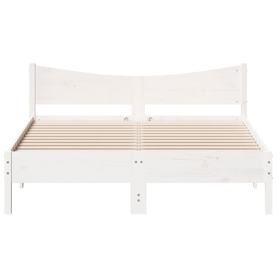 Bedframe met hoofdbord massief grenenhout wit 150x200 cm