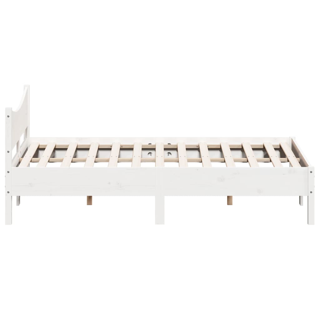 Bedframe met hoofdbord massief grenenhout wit 150x200 cm