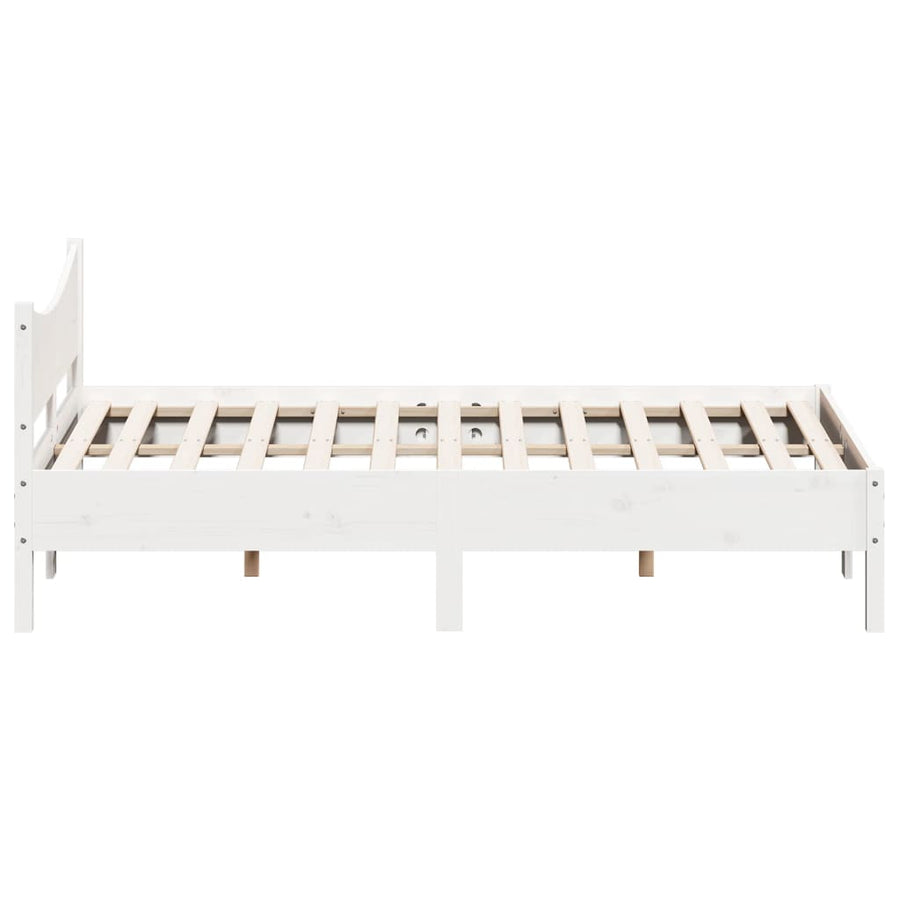 Bedframe met hoofdbord massief grenenhout wit 150x200 cm