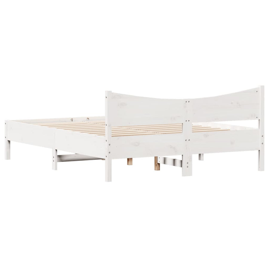 Bedframe met hoofdbord massief grenenhout wit 150x200 cm