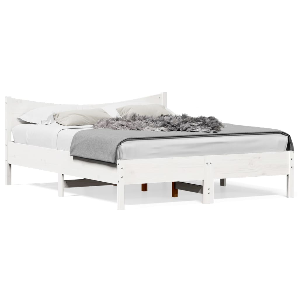 Bedframe met hoofdbord massief grenenhout wit 150x200 cm