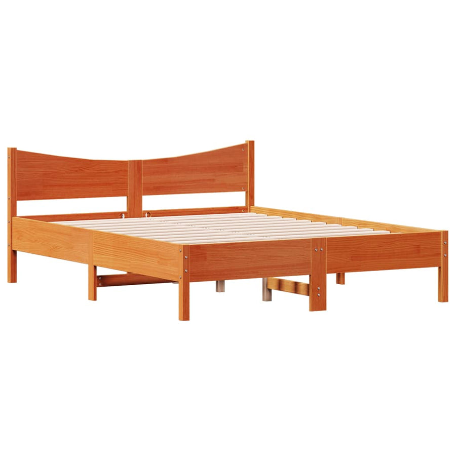 Bedframe met hoofdbord massief grenenhout wasbruin 150x200 cm