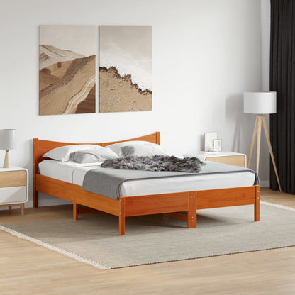 Bedframe met hoofdbord massief grenenhout wasbruin 150x200 cm
