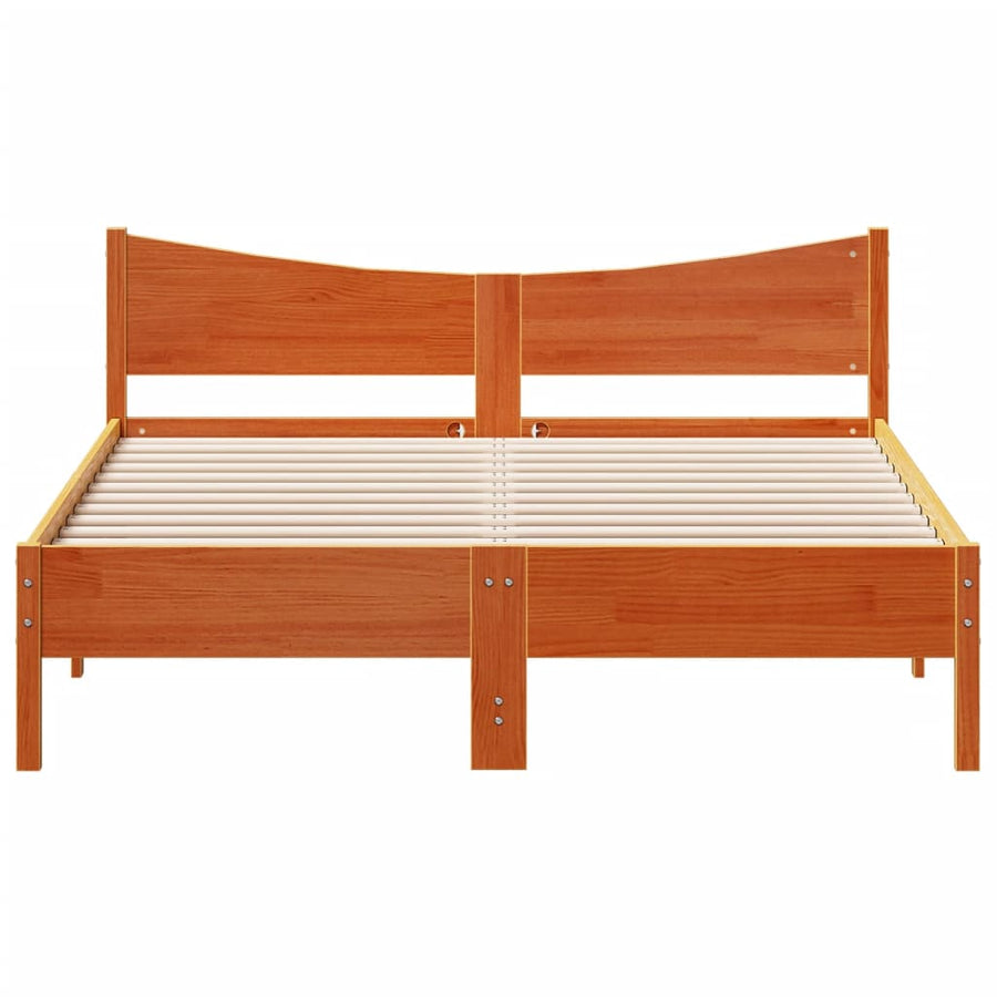 Bedframe met hoofdbord massief grenenhout wasbruin 150x200 cm
