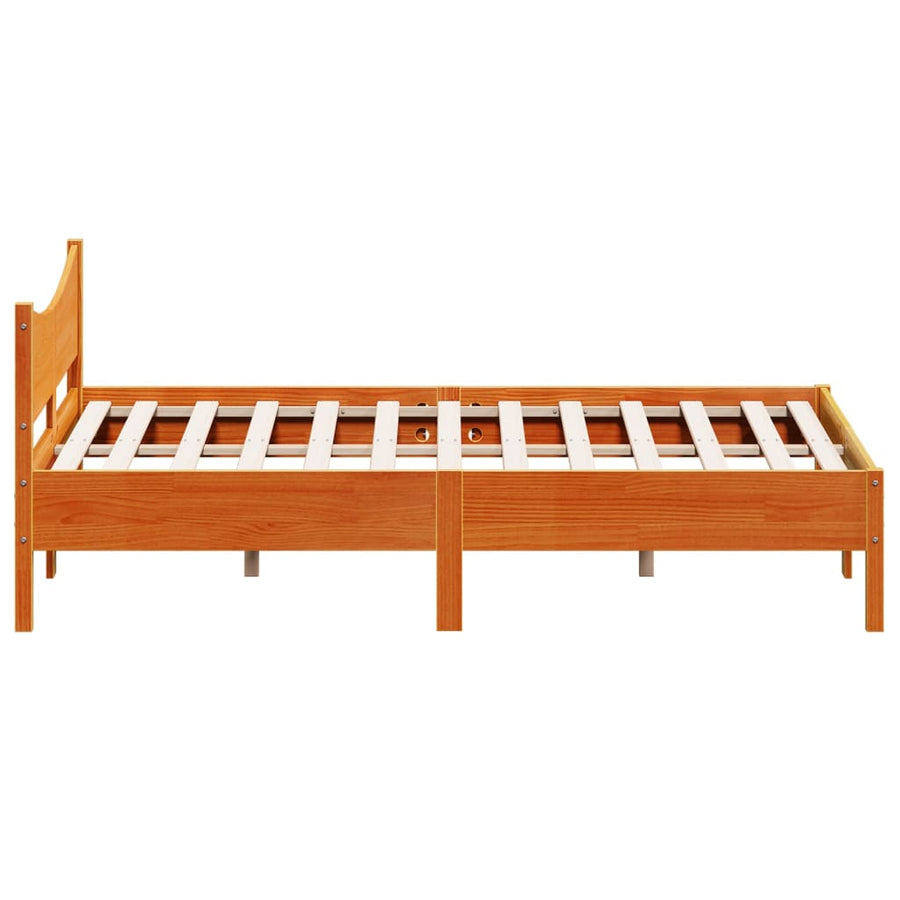 Bedframe met hoofdbord massief grenenhout wasbruin 150x200 cm