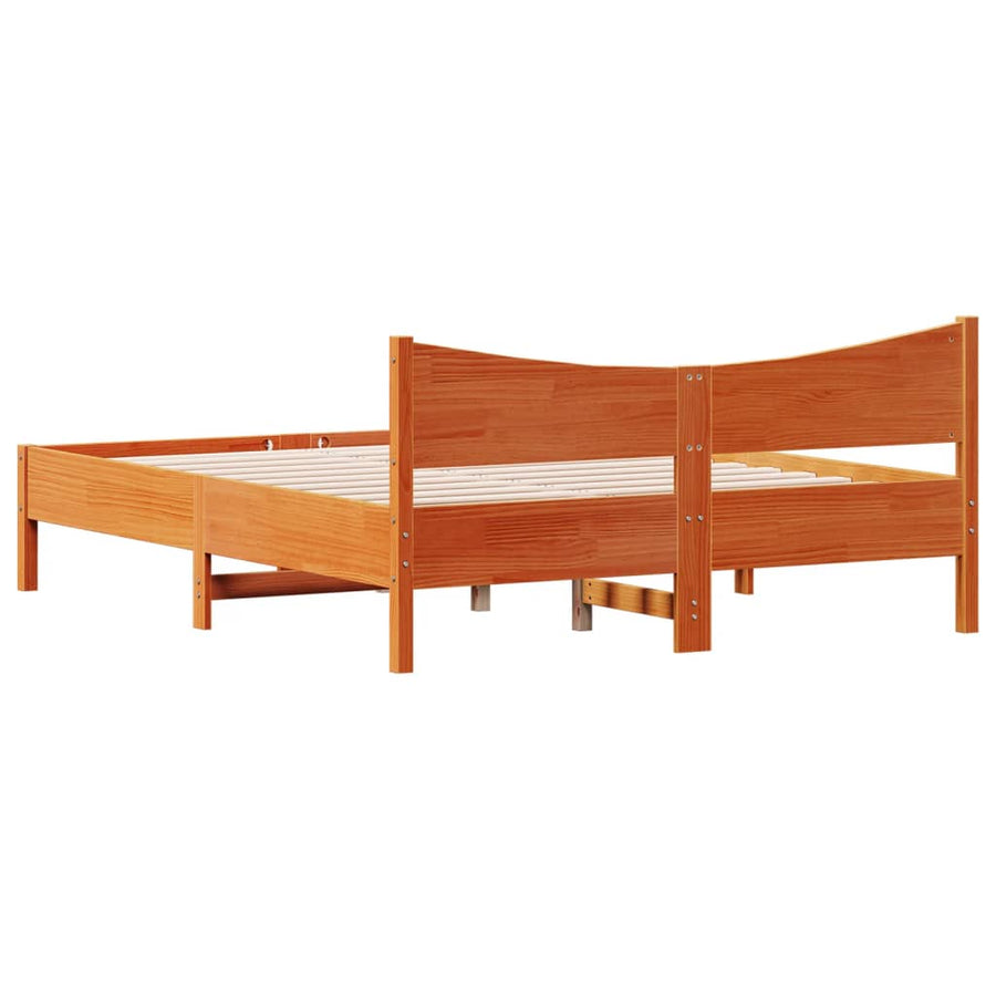 Bedframe met hoofdbord massief grenenhout wasbruin 150x200 cm
