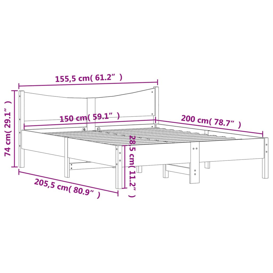 Bedframe met hoofdbord massief grenenhout wasbruin 150x200 cm