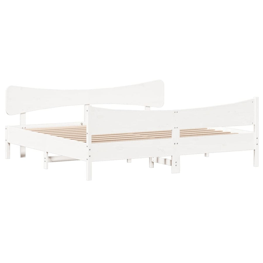 Bedframe met hoofdbord massief grenenhout wit 200x200 cm