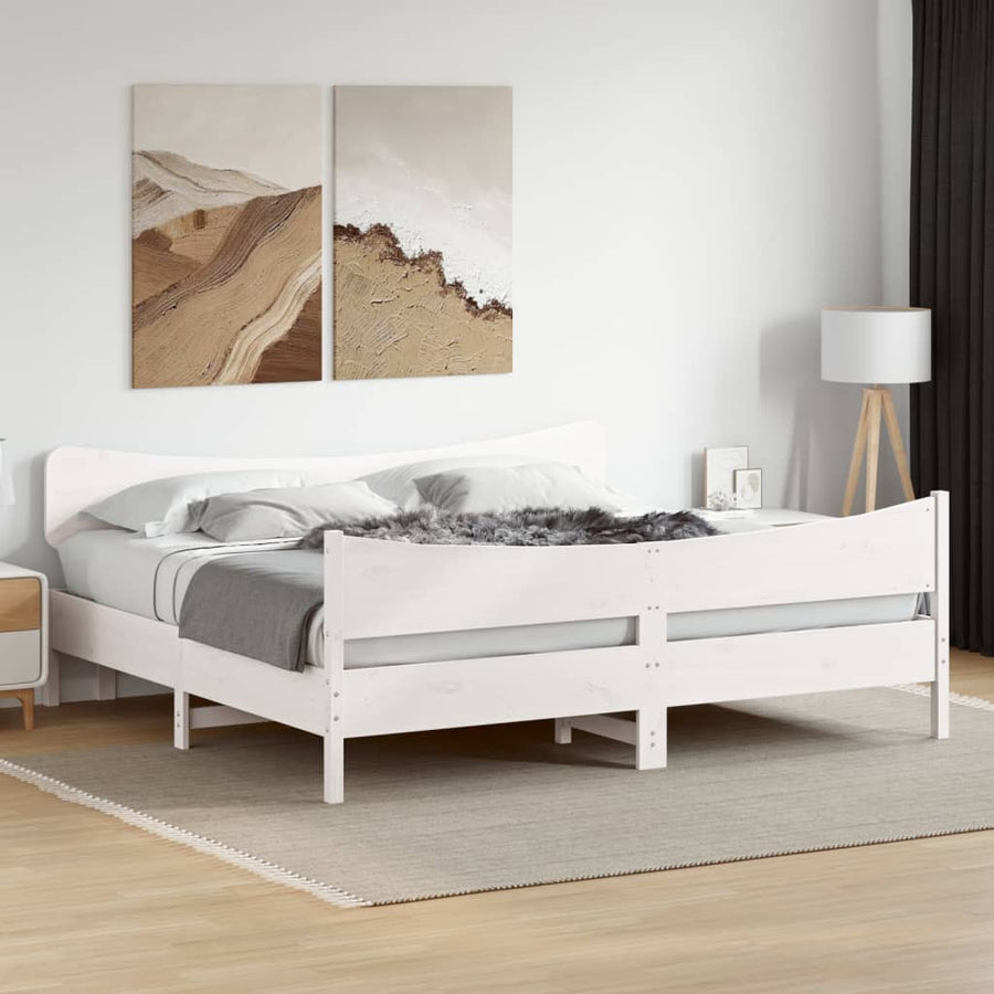 Bedframe met hoofdbord massief grenenhout wit 200x200 cm