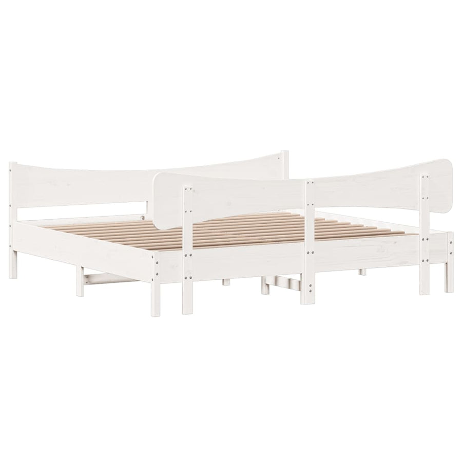 Bedframe met hoofdbord massief grenenhout wit 200x200 cm