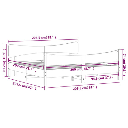 Bedframe met hoofdbord massief grenenhout wit 200x200 cm