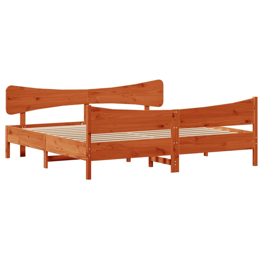 Bedframe met hoofdbord massief grenenhout wasbruin 200x200 cm