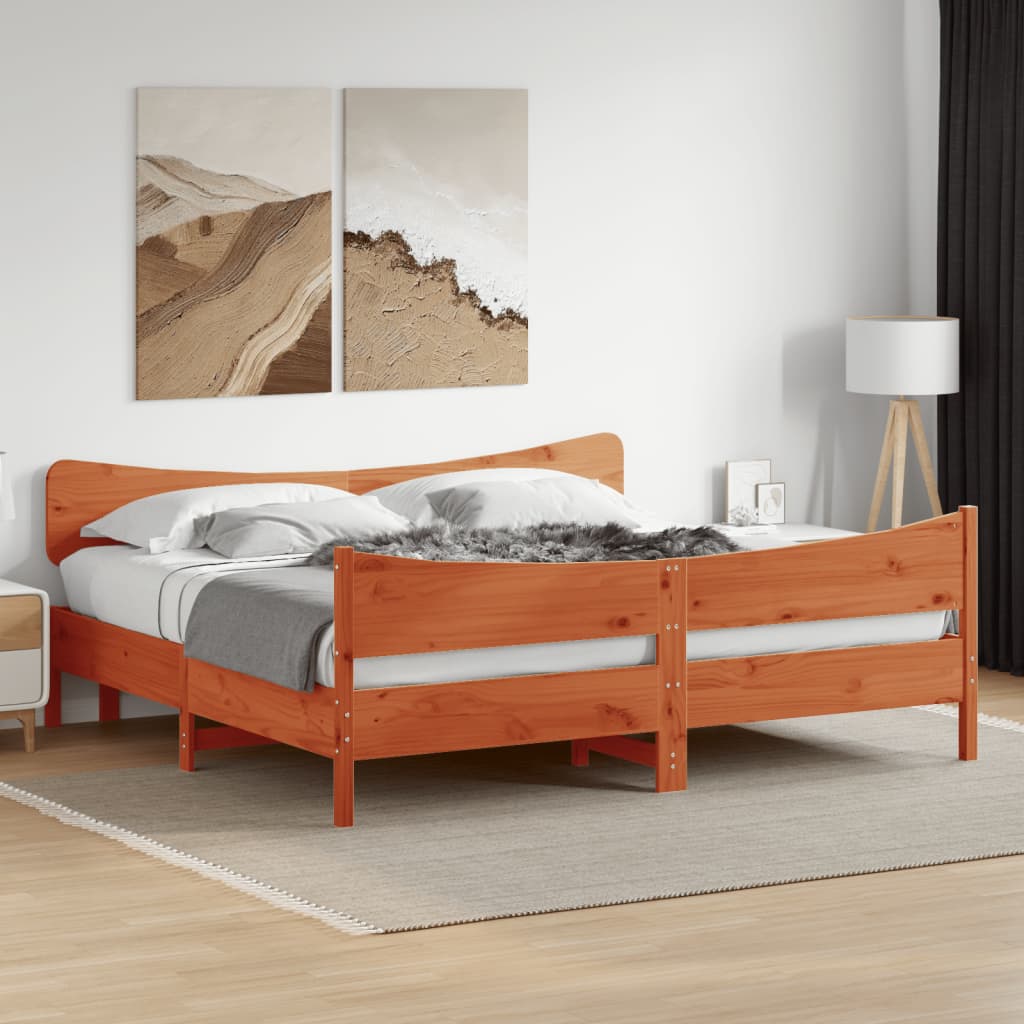 Bedframe met hoofdbord massief grenenhout wasbruin 200x200 cm