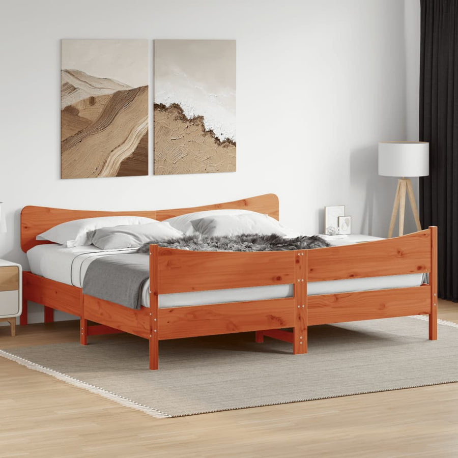 Bedframe met hoofdbord massief grenenhout wasbruin 200x200 cm