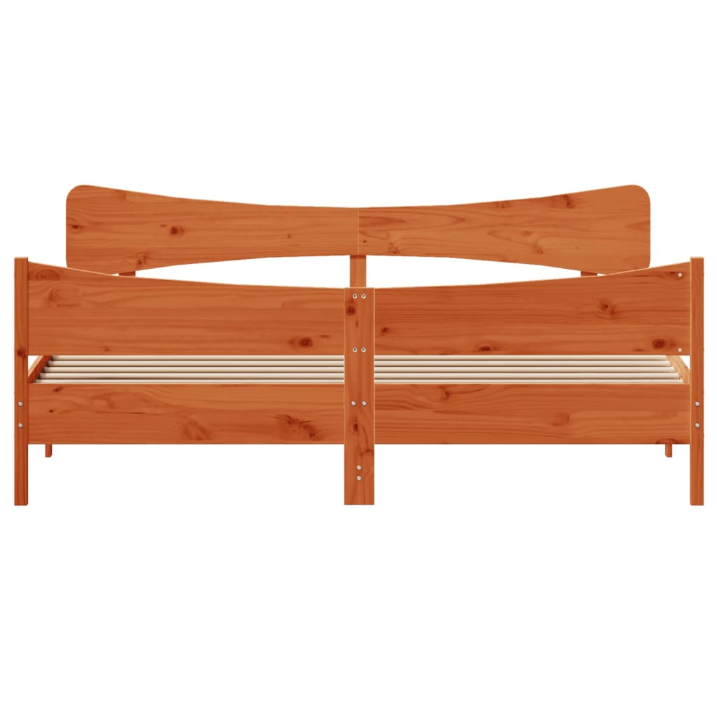Bedframe met hoofdbord massief grenenhout wasbruin 200x200 cm