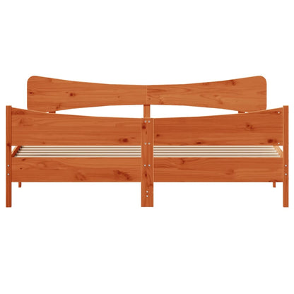 Bedframe met hoofdbord massief grenenhout wasbruin 200x200 cm