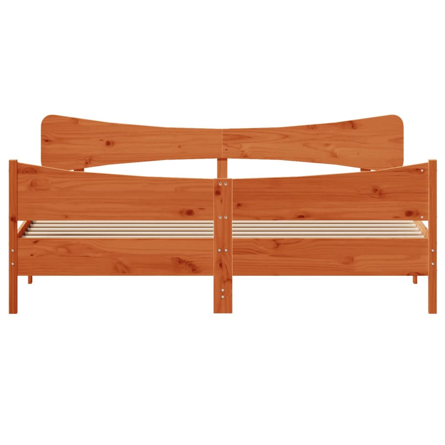 Bedframe met hoofdbord massief grenenhout wasbruin 200x200 cm