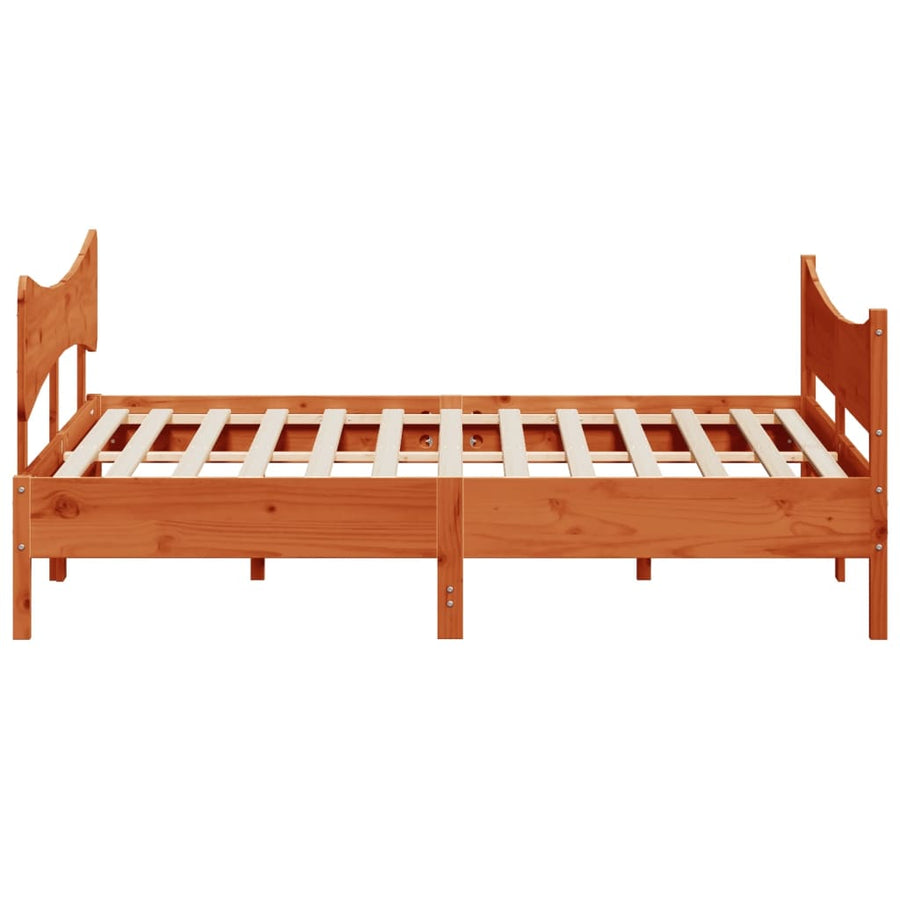Bedframe met hoofdbord massief grenenhout wasbruin 200x200 cm