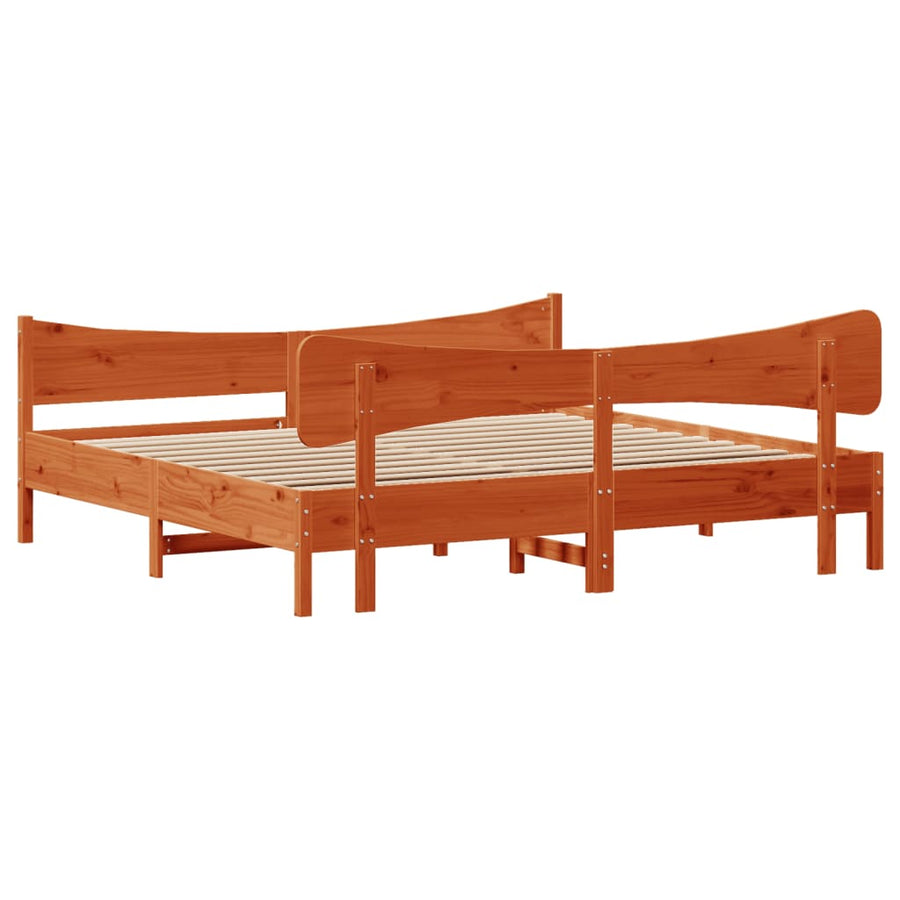Bedframe met hoofdbord massief grenenhout wasbruin 200x200 cm