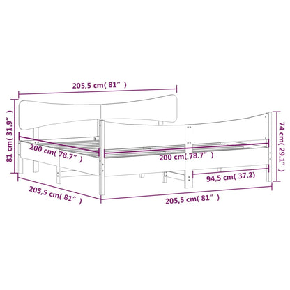 Bedframe met hoofdbord massief grenenhout wasbruin 200x200 cm