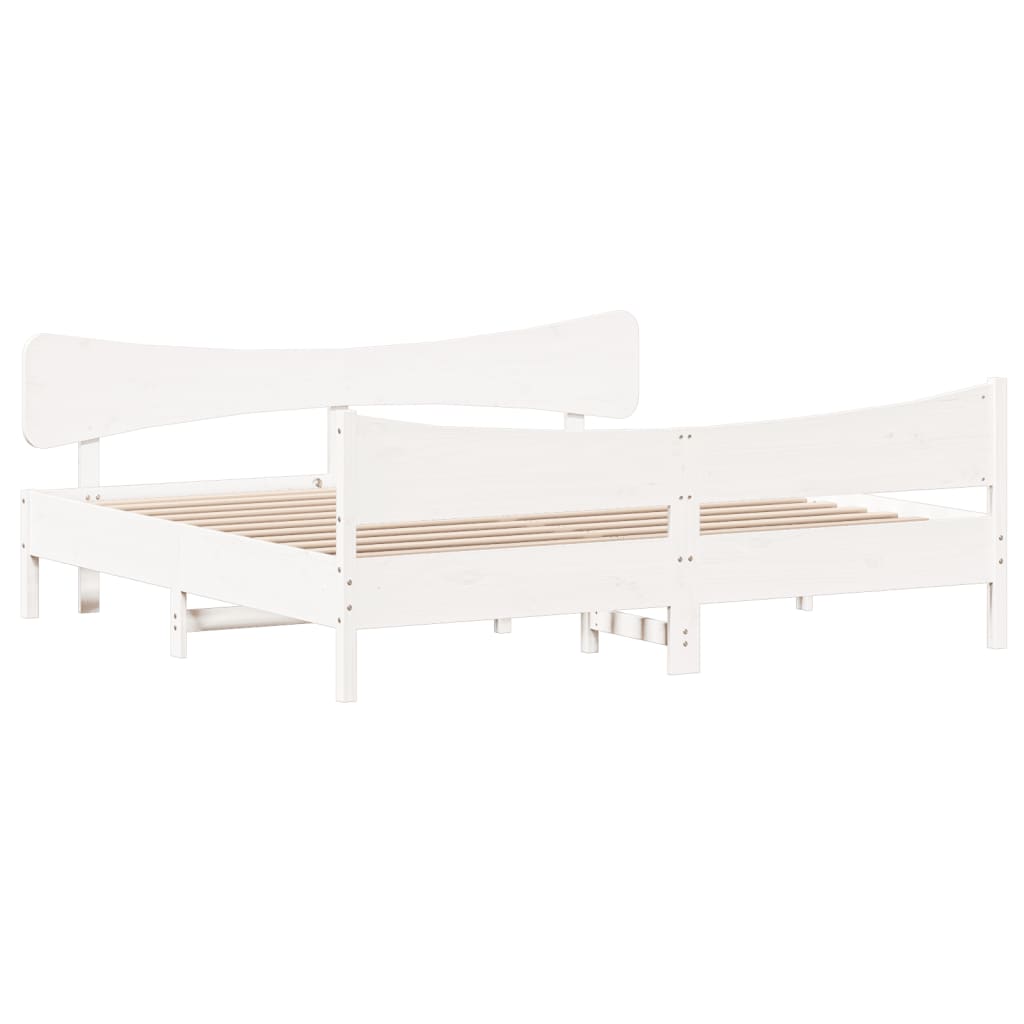Bedframe met hoofdbord massief grenenhout wit 180x200 cm