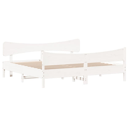 Bedframe met hoofdbord massief grenenhout wit 180x200 cm
