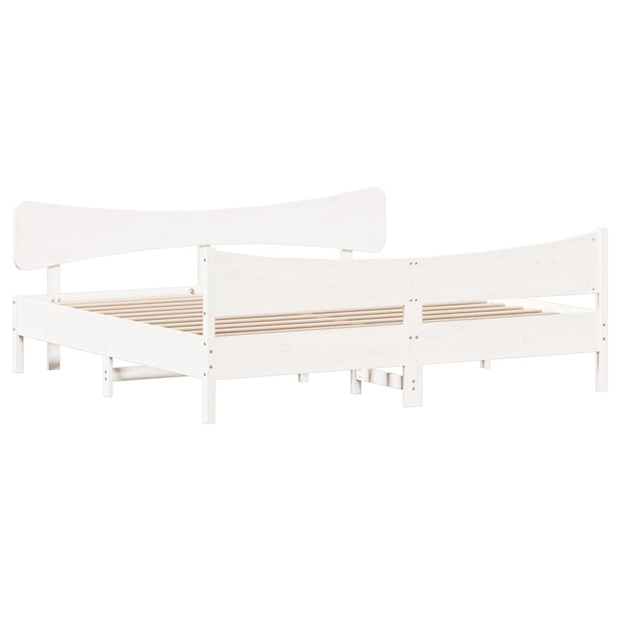 Bedframe met hoofdbord massief grenenhout wit 180x200 cm
