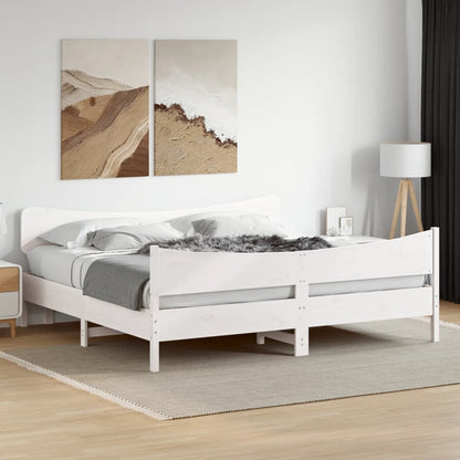 Bedframe met hoofdbord massief grenenhout wit 180x200 cm
