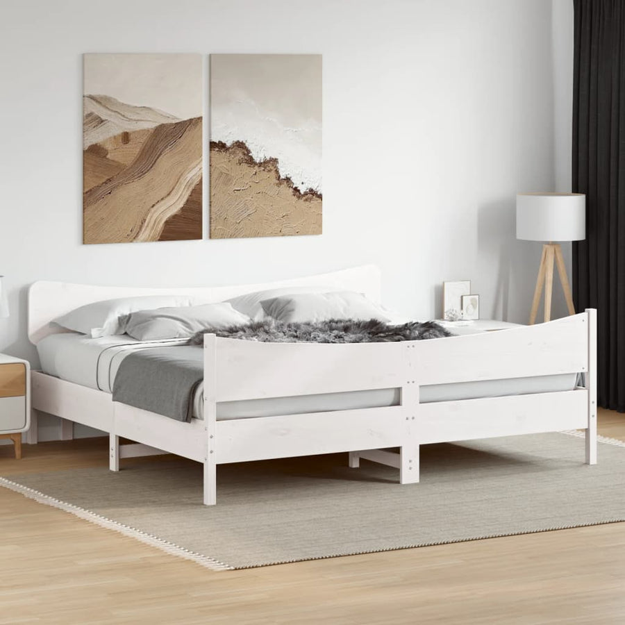 Bedframe met hoofdbord massief grenenhout wit 180x200 cm