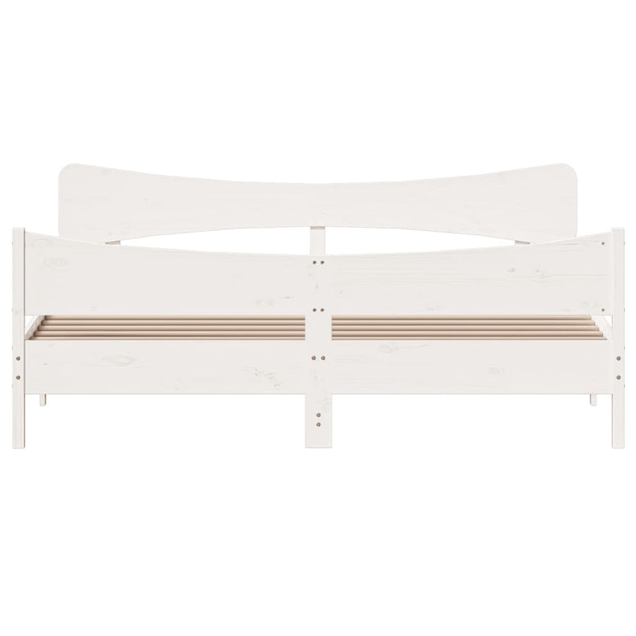 Bedframe met hoofdbord massief grenenhout wit 180x200 cm